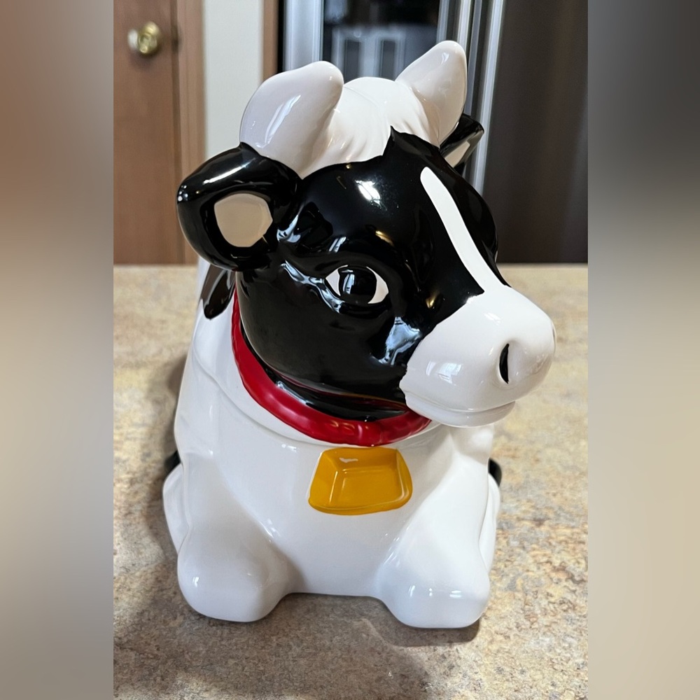 Vintage AMC NY Ceramic Black & White Cow 11 x 6” Cookie Jar Country Farmhouse - Picture 5 of 8